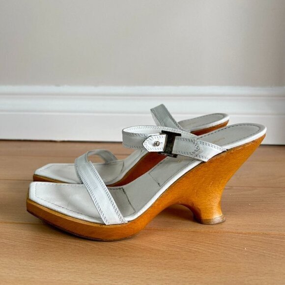 Vintage Sergio Rossi White Wood Clogs Sandals sz 37 - Picture 1 of 9